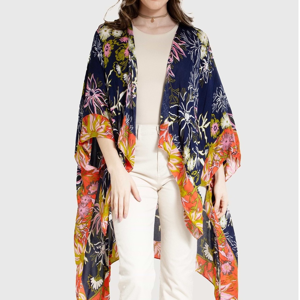 SAACHI Floral Kimono Wrap - Navy, Pink, Orange